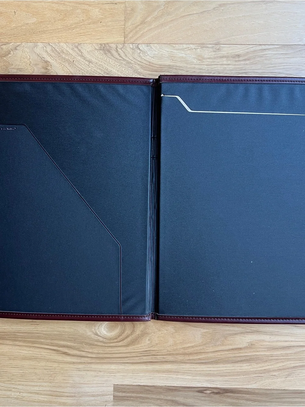Embossed Burgundy Leather Portfolio with Gold Corners